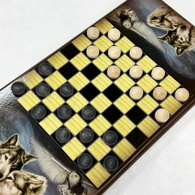 Нарды деревянные Девушка и Волк большие 60 см