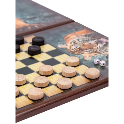 Нарды деревянные Оскал Тигра большие 60 см с фишками из бука Люкс