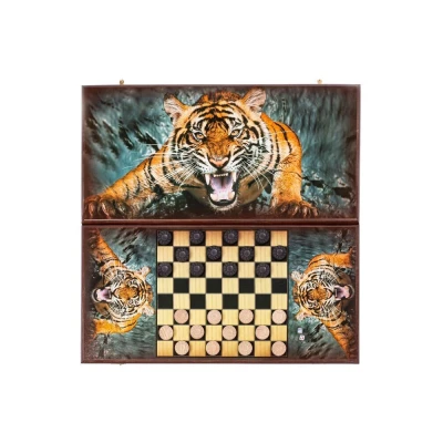 Нарды деревянные Оскал Тигра большие 60 см с фишками из бука Люкс