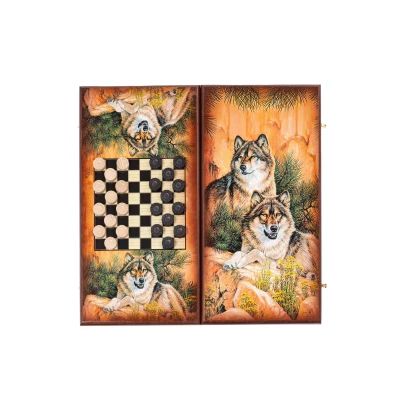 Нарды деревянные большие Волки 60 см с фишками из бука Люкс