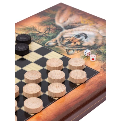 Нарды деревянные большие Волки 60 см с фишками из бука Люкс