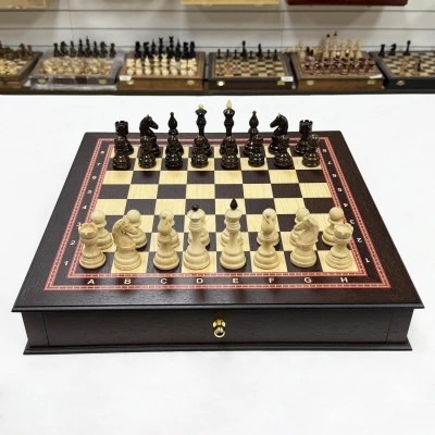 Шахматный ларец с выдвижными ящиками подарочный венге Бастион