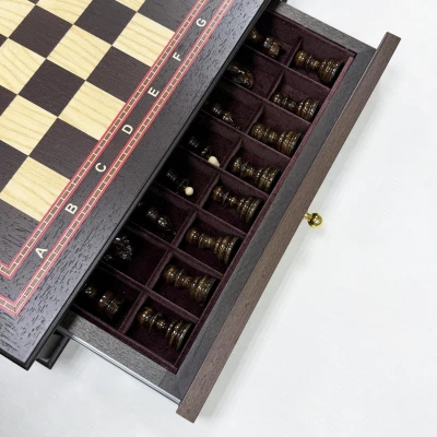 Шахматный ларец с выдвижными ящиками подарочный венге Бастион