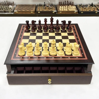 Шахматный ларец с выдвижными ящиками венге Ретро падук