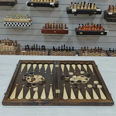 Нарды дерево/кожа черные подарочные большие