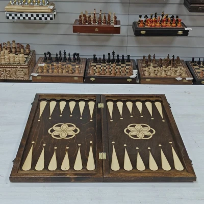 Нарды дерево/кожа черные подарочные большие