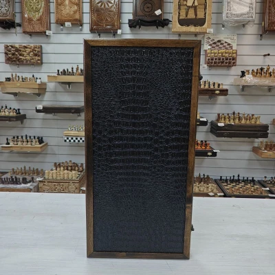 Нарды дерево/кожа черные подарочные большие