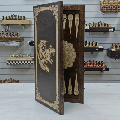 Нарды деревянные Волк подарочные большие