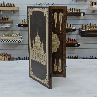 Нарды деревянные Храм Христа Спасителя подарочные большие