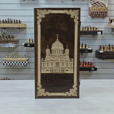 Нарды деревянные Храм Христа Спасителя подарочные большие