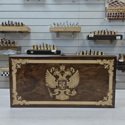 Нарды деревянные Герб России подарочные средние