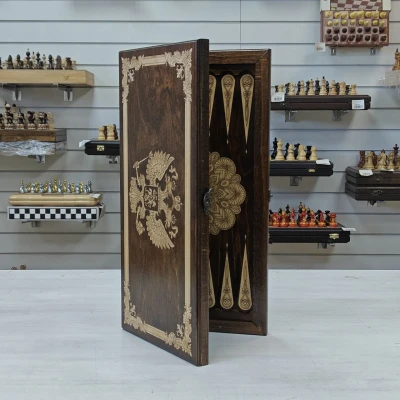 Нарды деревянные Герб России подарочные средние