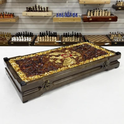 Нарды из янтаря Герб РФ эксклюзивные большие 60 см