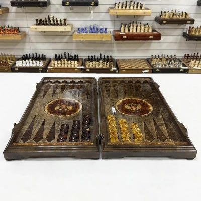 Нарды из янтаря Герб РФ эксклюзивные большие 60 см