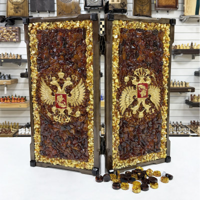 Нарды из янтаря Герб РФ эксклюзивные большие 60 см