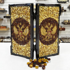 Нарды из янтаря Герб РФ эксклюзивные средние 46 см светлые