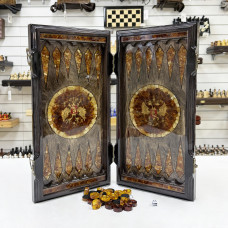 Нарды из янтаря Герб РФ эксклюзивные средние 46 см светлые