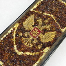 Нарды из янтаря Герб РФ эксклюзивные средние 46 см темные