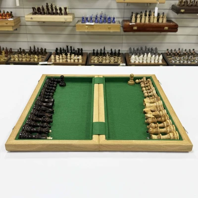 Шахматы подарочные орех с фигурами из карельской березы Стаунтон люкс большие