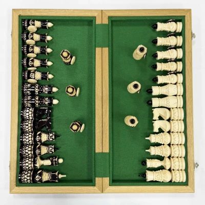 Шахматы подарочные ручной работы орех Русские воины большие
