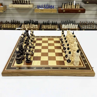 Шахматы подарочные ручной работы орех Русские воины большие