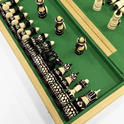 Шахматы подарочные ручной работы орех Русские воины большие