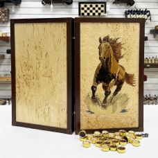 Нарды эксклюзивные из карельской березы Мустанг с инкрустацией 50 см Нарды эксклюзивные из карельской березы Мустанг с инкрустацией 50 см