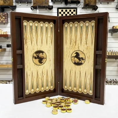 Нарды эксклюзивные из карельской березы Мустанг с инкрустацией 50 см