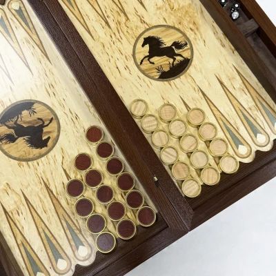 Нарды эксклюзивные из карельской березы Мустанг с инкрустацией 50 см