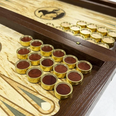 Нарды эксклюзивные из карельской березы Мустанг с инкрустацией 50 см