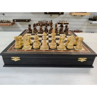 Шахматы деревянные в ларце из мореного дуба Дебют большие