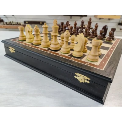 Шахматы деревянные в ларце из мореного дуба Дебют большие