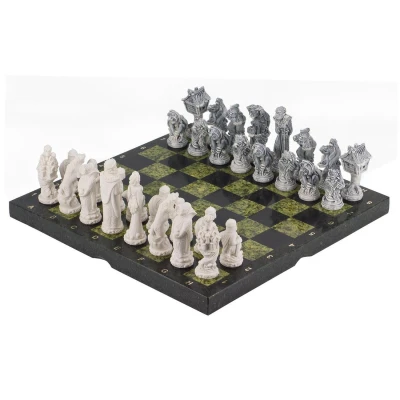 Шахматы "Русские сказки" змеевик мрамолит 400х400 мм