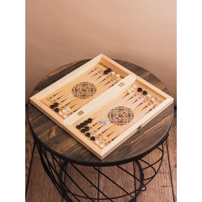 Шахматы-нарды-шашки деревянные с рисунком под мрамор