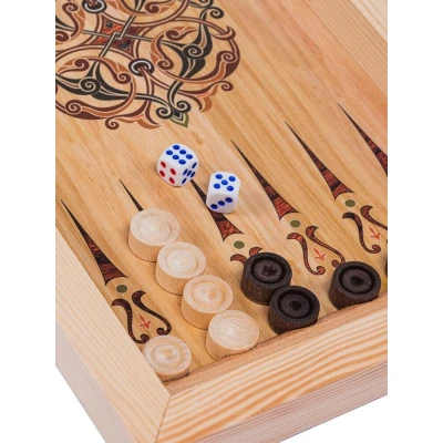 Шахматы-нарды-шашки деревянные с рисунком под мрамор