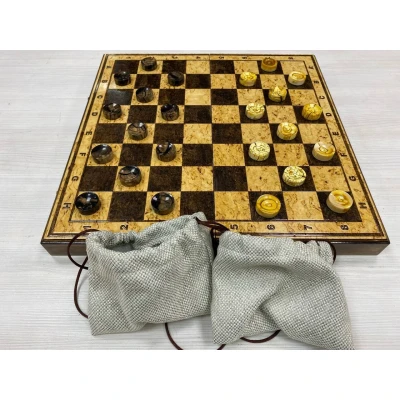 Шашки эксклюзивные из карельской березы с фишками из бивня мамонта