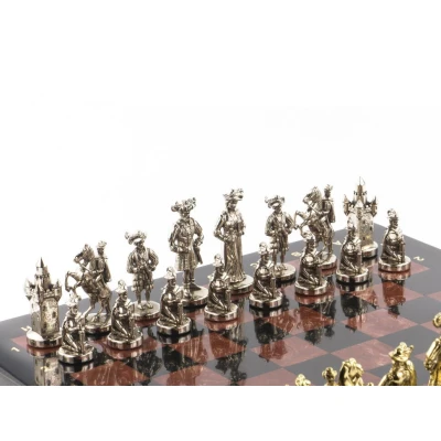 Шахматы из камня с металлическими фигурами Средневековье 44х44 см лемезит змеевик