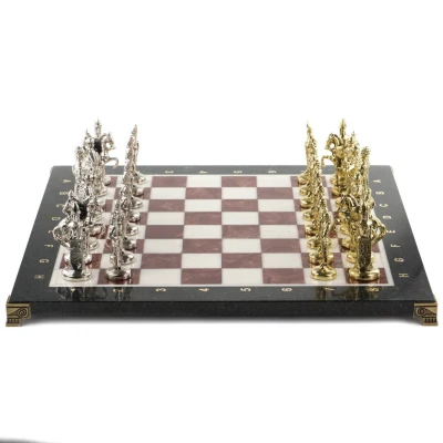 Шахматы Русь доска 40х40 см из мрамора лемезита