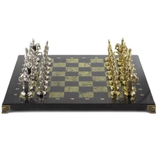 Шахматы подарочные Русь доска 40х40 см из камня змеевик