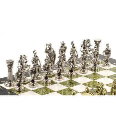 Шахматы Римские воины доска 44х44 см из камня мрамор змеевик с металлическими фигурами