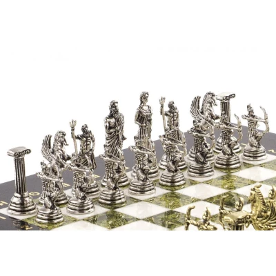 Шахматы "Римские лучники" 28х28 см камень мрамор змеевик