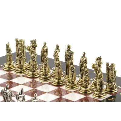 Шахматы подарочные "Троянская война" 28х28 см камень лемезит мрамор