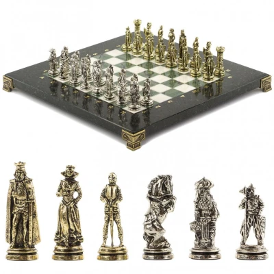 Шахматы "Рыцари" доска 28х28 см офиокальцит мрамор