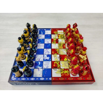 Шахматы Гжель против Хохломы