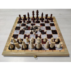 Шахматы-нарды-шашки деревянные с рисунком под мрамор