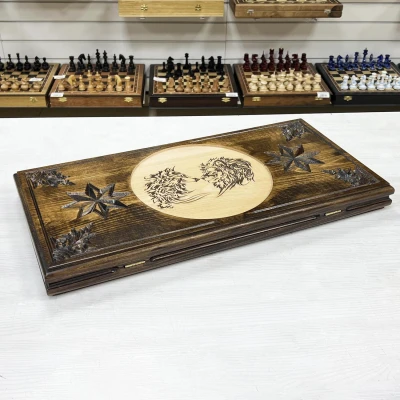 Нарды деревянные резные Волк и Лев 60 см, Artash