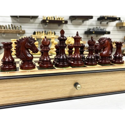 Шахматы в ларце эксклюзивные дуб с ящиками и фигурами Wellington
