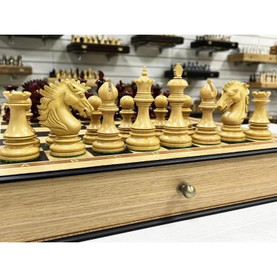Шахматы в ларце эксклюзивные дуб с ящиками и фигурами Wellington