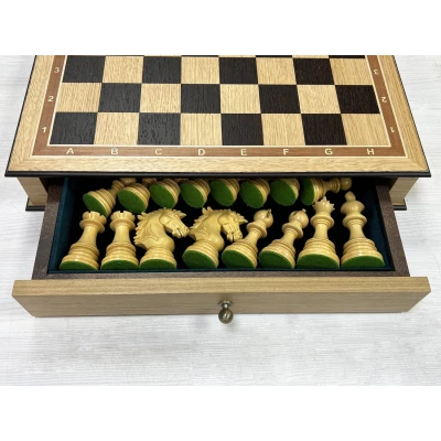 Шахматы в ларце эксклюзивные дуб с ящиками и фигурами Wellington