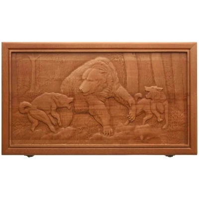 Нарды подарочные с объемной резьбой Охота на медведя 50х50 см